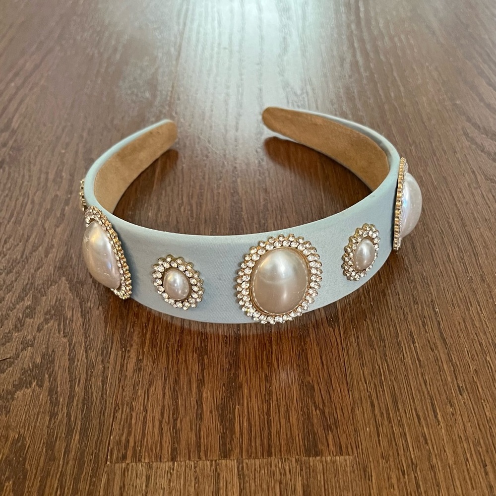 Elegant Blue Headband with Pearl Accents - Wedding, Prom